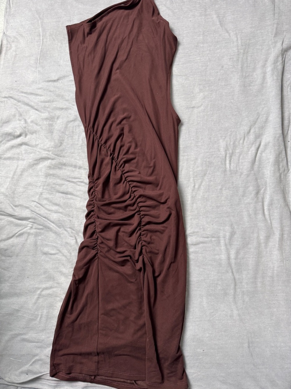 Anthropologie Ruched One-Shoulder Dress in Deep Brown - NWOT